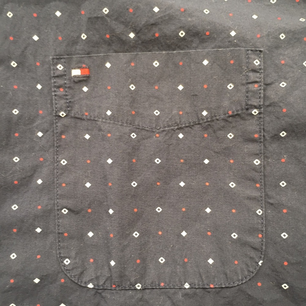 Tommy Hilfiger Classic Fit Mens M Short Sleeve Button Down Shirt Blue Dot Print - Picture 4 of 10